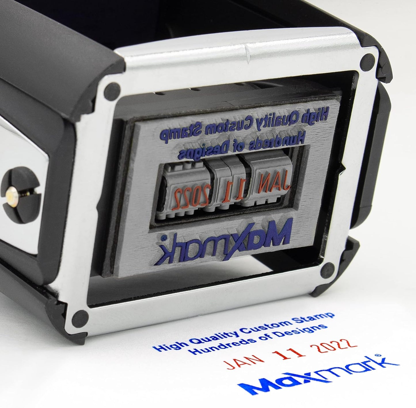 Heavy Duty Date Stamp with 2-Line Custom Text, Self Inking Stamp - 1" x 1-5/8” - Choice of Ink Color