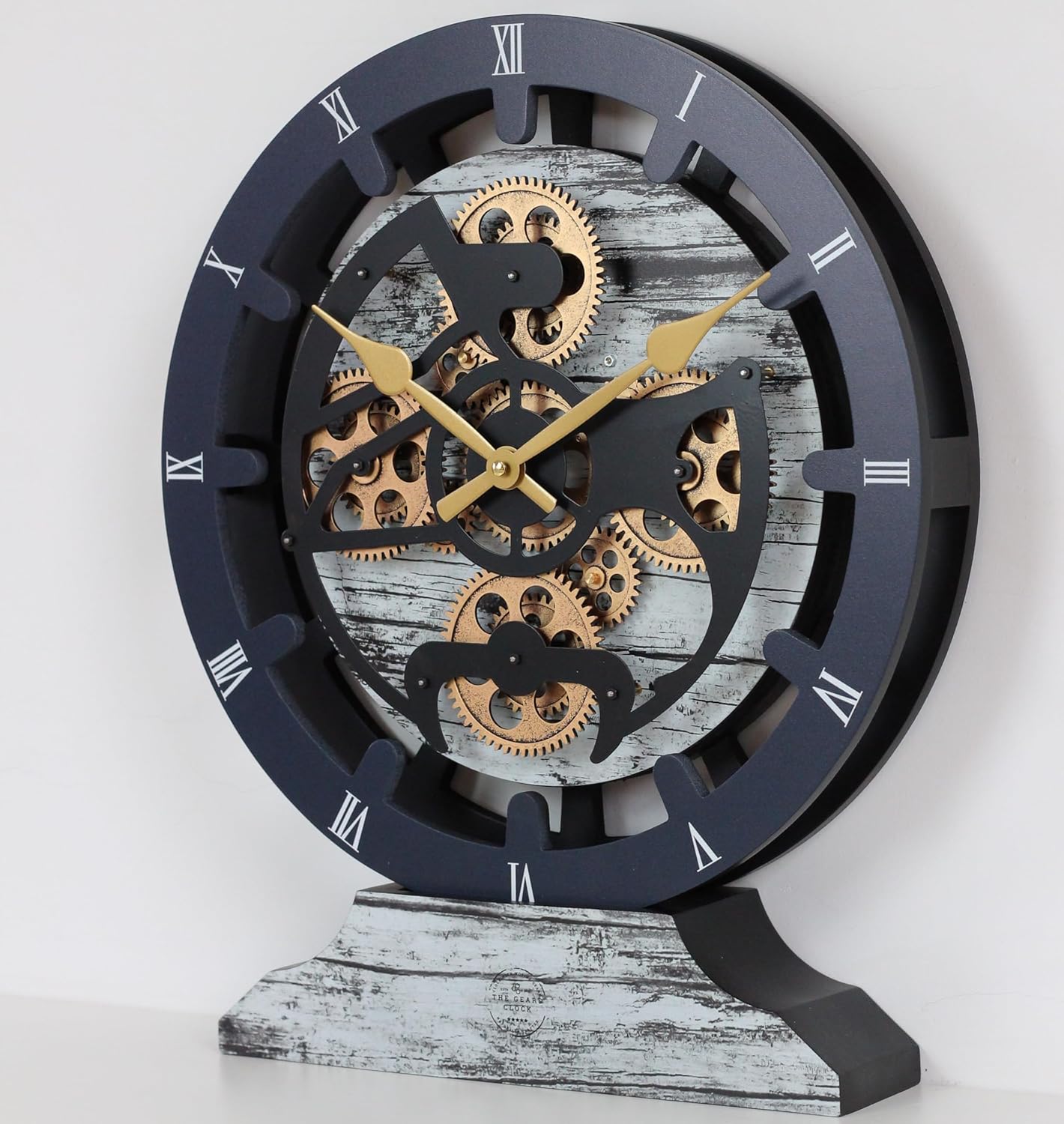 The Gears Clock 16 inches Wall Clock with Real Moving Gears Convertible into a Big Mantel Clock (Grey & White)