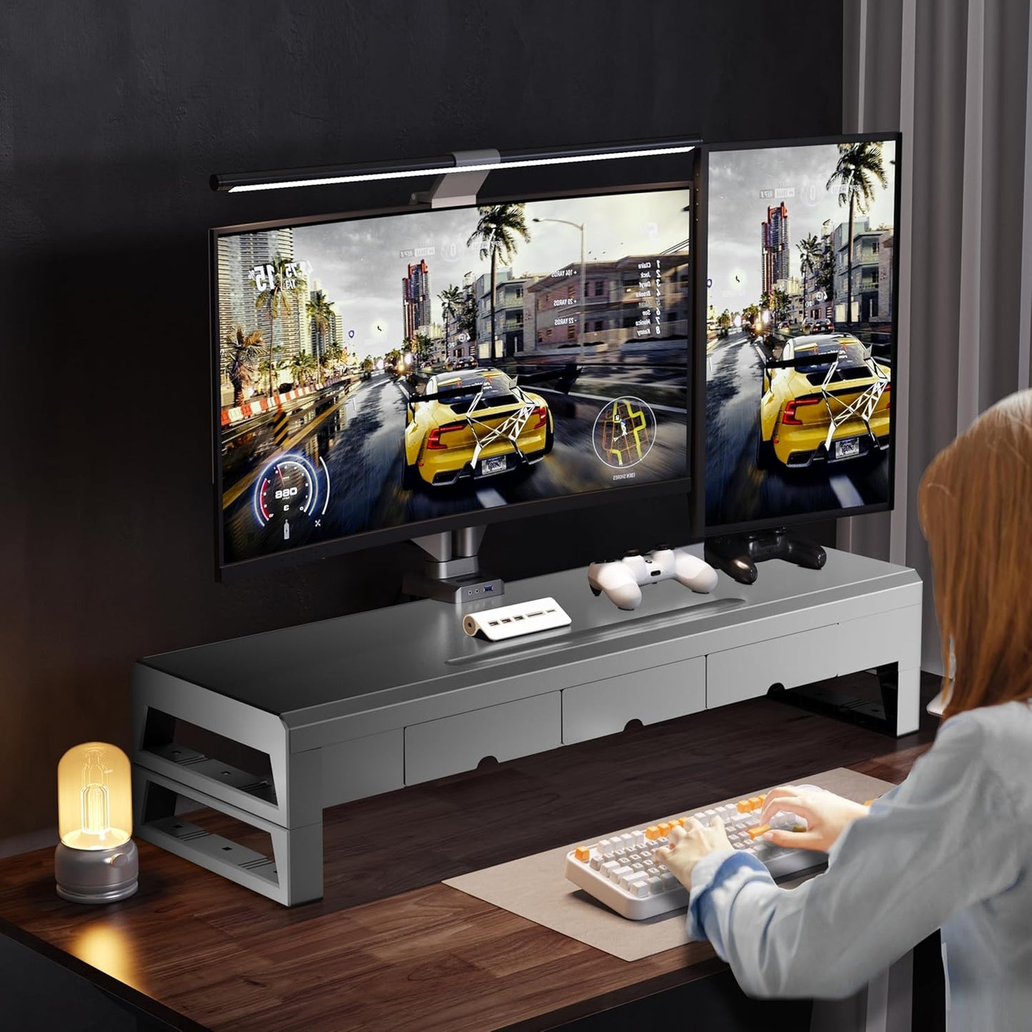 Computer monitor stand with 3 drawer ，Laptop Desk Shelf & Monitor Riser， 27.55 inches long desk riser ，Heavy Duty Gift Gaming Studio Offic (Basic Version, 700mm Drawer)