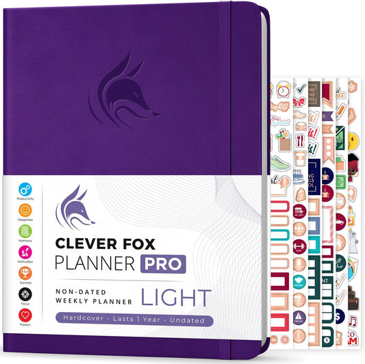Clever Fox Planner PRO Light – Weekly & Monthly Life Planner to Increase Productivity, Time Management and Hit Your Goals, 8.5x11″ (Purple)