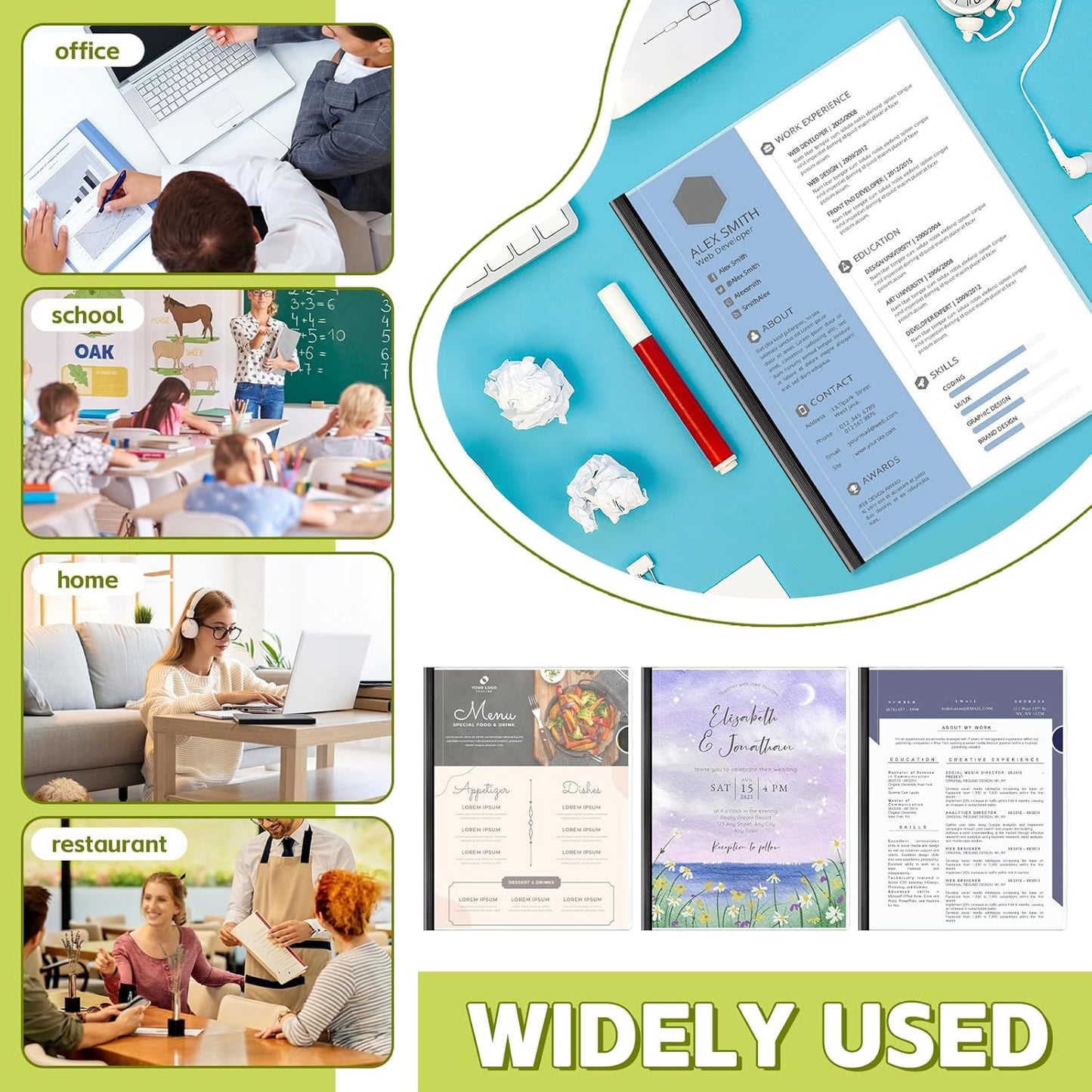 40 Pack Report Covers with Sliding Bars for Letter Size Paper, 8.5x11 Inch Clear Report Covers Presentation Folders File Document Resumes Binder for Home School Office, 70 Sheet Capacity