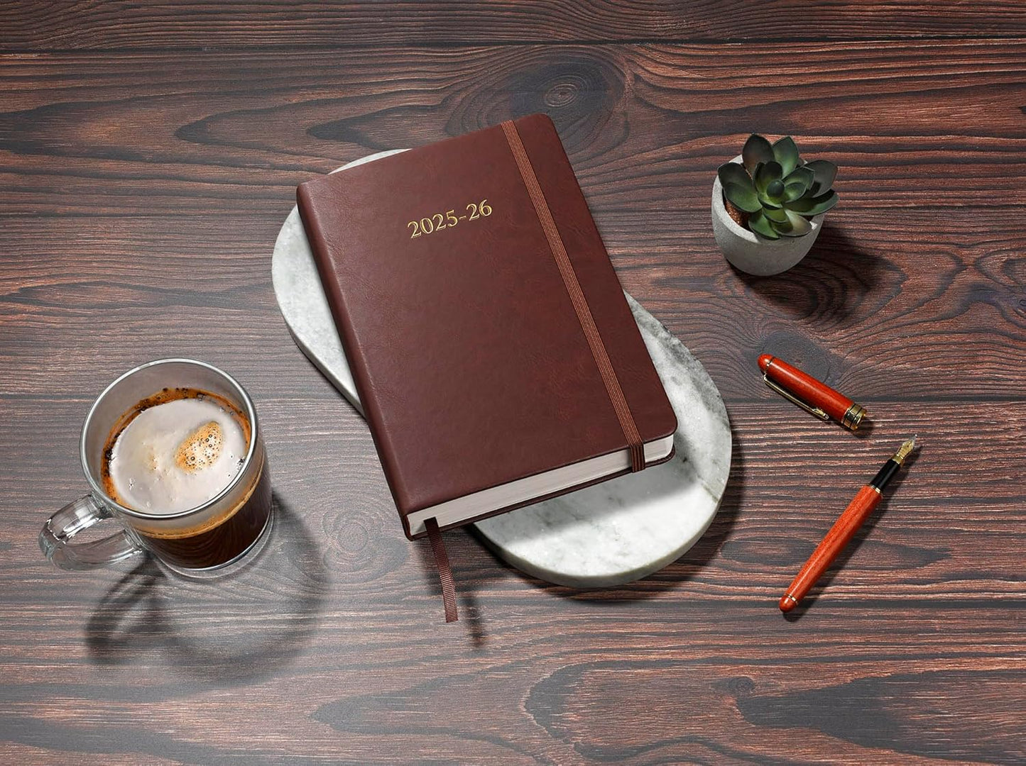 Wykeham's Executive 2025-26 Daily Journal Planner – Mid-Year Academic Diary (Conker, 8.5"×5.5")