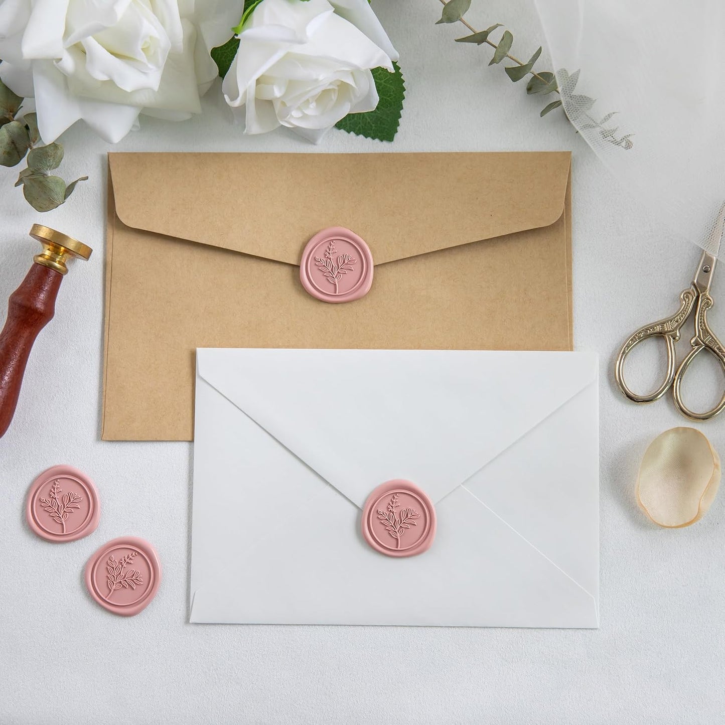 60 Pcs Dusty Rose Wax Seal Stickers, Wedding Invitation Accessories Envelope Stickers - Self Adhesive Seals, Peferct for Invitation, Gift Box Craft Wrapping, Christmas Cards Decoration