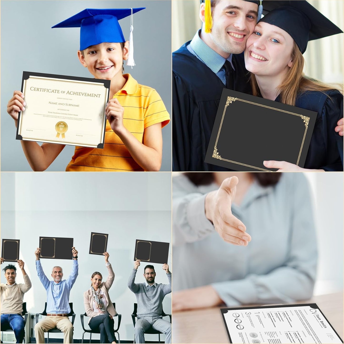 HAUTOCO 50 Pcs Certificate Holders, Black Diploma Folders Document Covers with Gold Foil Border for Letter Size 8.5x11 Cardstock, Award, Graduation