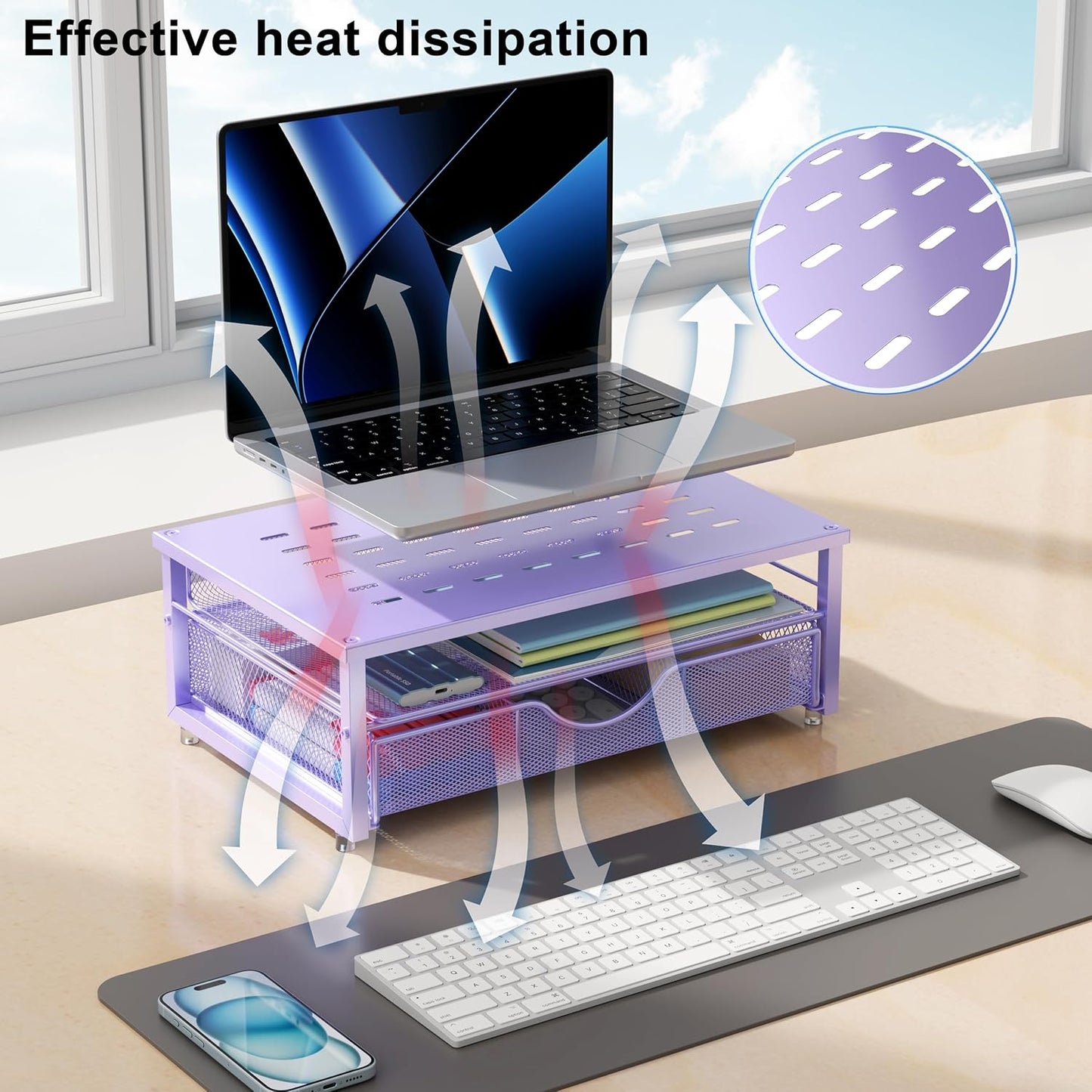 gianotter Computer Monitor Stand Riser, office organizer with Drawer, Office Organizers Storage for Classroom Office Supplies (Purple)