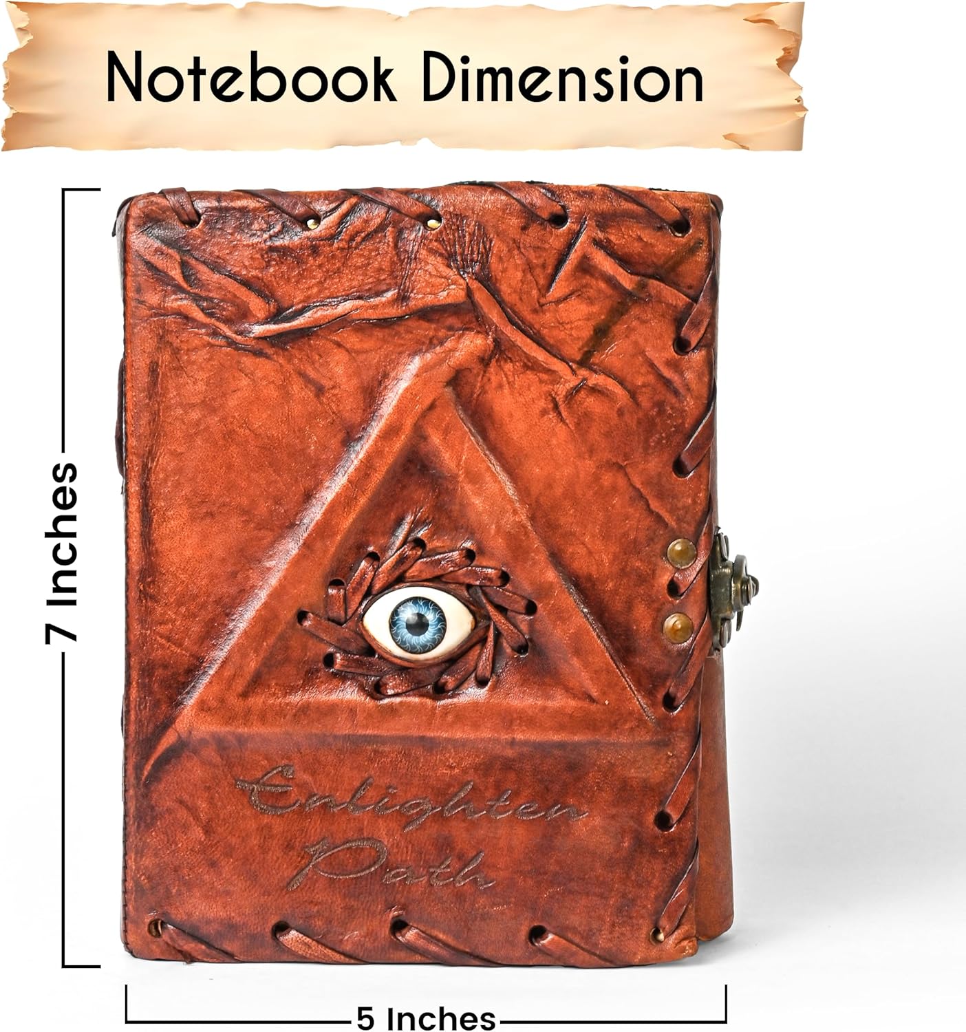 Hocus Pocus Book of Spells – Third Eye Leather Bound Journal with Vintage Clasp Lock – 200 Page Antique Deckle Edge Paper Grimoire Vintage Journal Witchcraft Gift for Men & Women