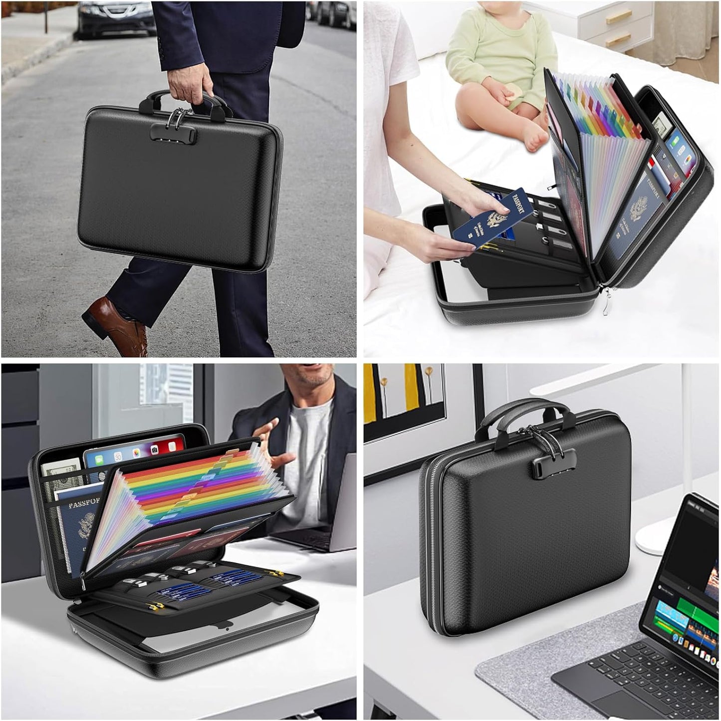 DocSafe Fireproof File Organizer with Lock, Hard-Shell Case Fireproof Document Box with 13 Pocket Accordion File Folder, Portable Home Office Travel Safe Storage for Important Documents Laptop Black