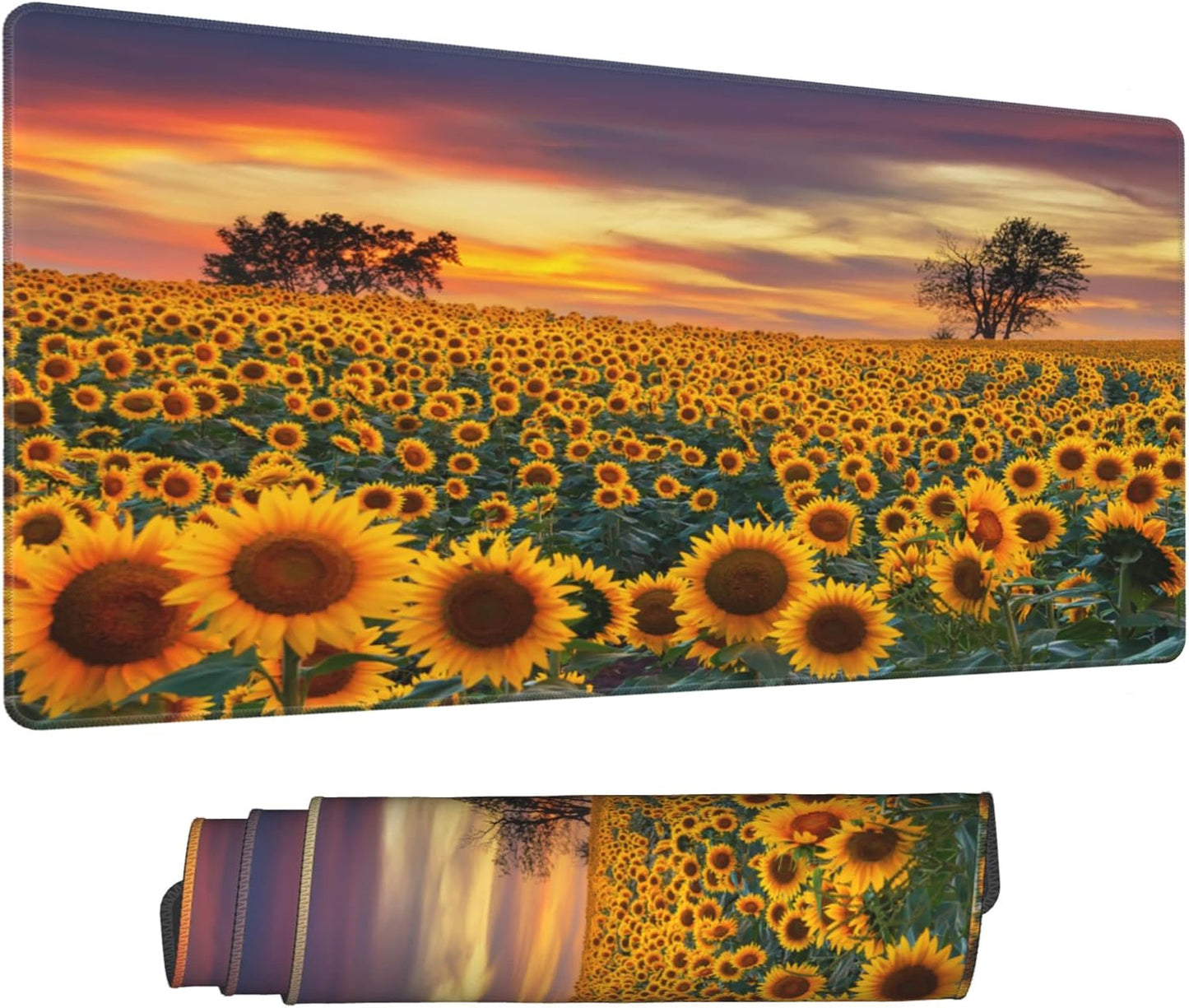 Desk Mat,Floral Sunflowers Extended Gaming Mouse Pad for Office Work & Game,Computer Keyboard Mouse Mat Desk Non-Slip Rubber Base Large Mousepad with Stitched Edges, 31.5x15.7inch