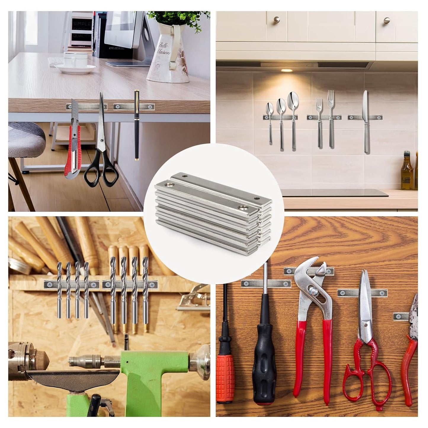 Heavy Duty Rectangular Countersunk Magnets Strips,Rare Earth Cabinet Magnetic Bar,Extra Thin Strong Neodymium Magnets for Wall Mounting (6 Pack, Sliver)