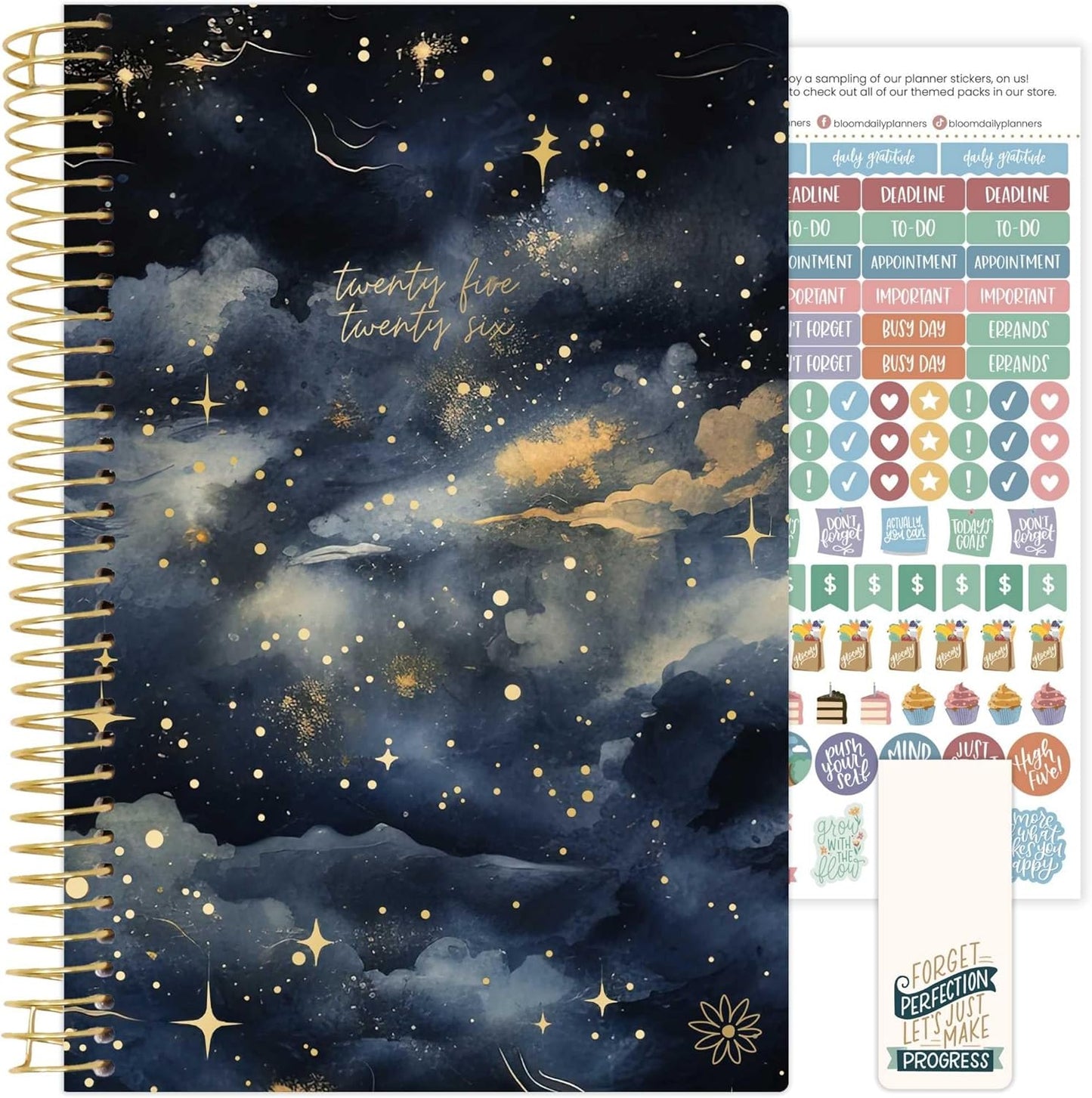 bloom daily planners 2025-2026 Academic Year Daily Planner (July 2025 - July 2026) - A5 Weekly & Monthly Calendar Agenda Organizer Book with Stickers - 5.5" x 8.25" - Midnight Sky