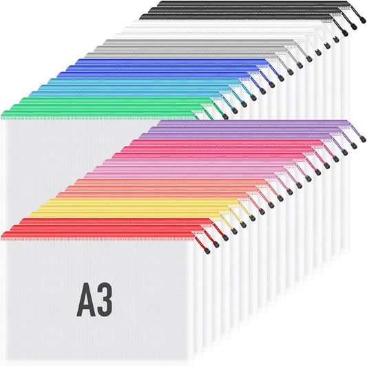 Umriox Mesh Zipper Pouch, 16.9x12.4 in (12 Colors, 36 Packs), Zipper Bags, Board Game Storage Bags, Clear Zipper Pouches for Puzzles, Games, Cross Stitch Projects and Classroom Supplies