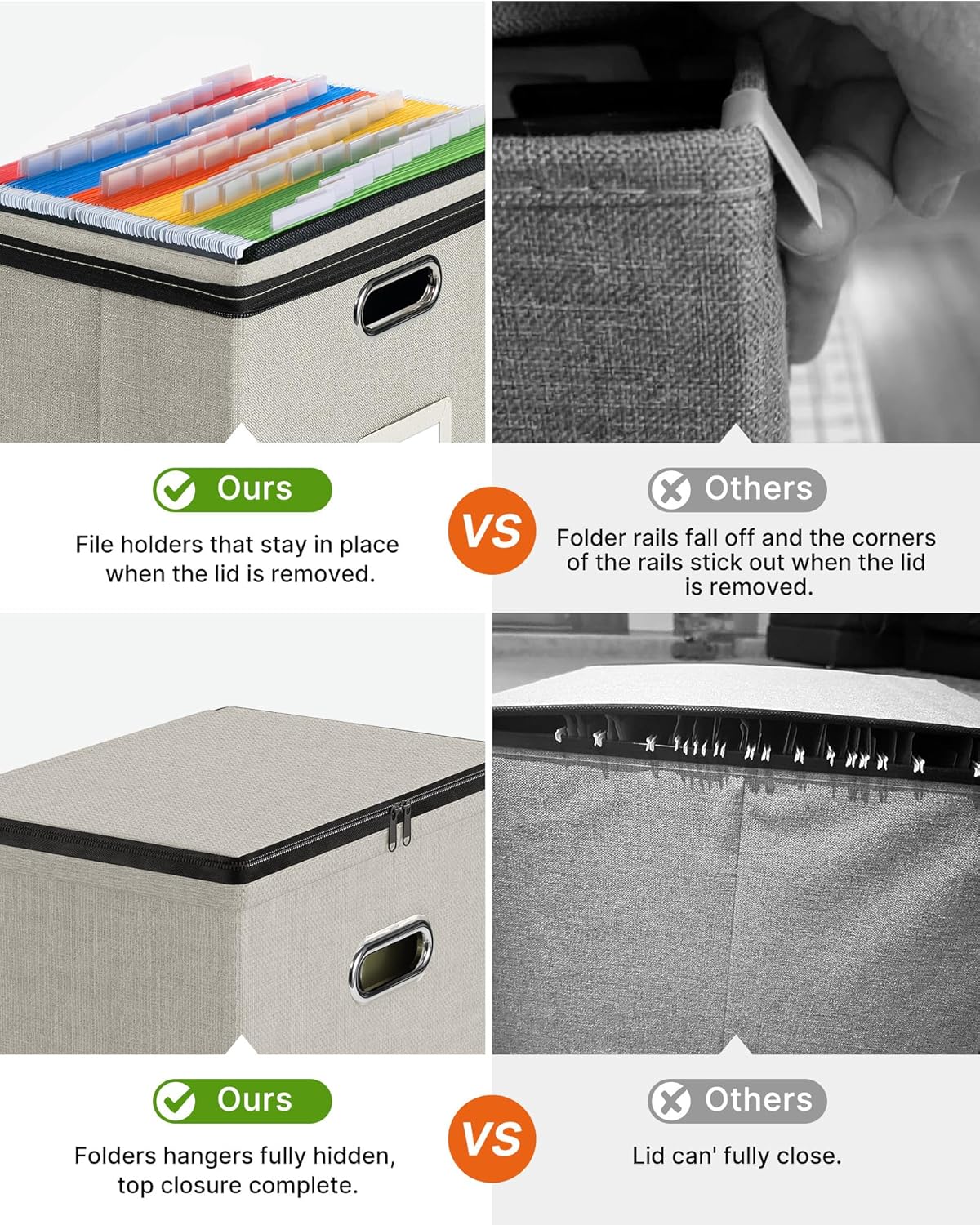 Oterri File Organizer Boxes with Lids, File Box with Mesh Pockets, Document Organizer Box for Letter Size Folders, Zippers Important Document Organizer (Beige, Small-1 Pack Without Folders)