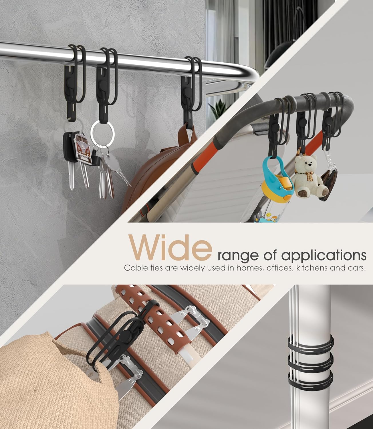 Nearockle Latest Double-Sided Silicone Cable Ties, 12Pcs Reusable Cord Organizer for Bundling Phone Charger and USB Cable, Multifunctional Organizer for Travel Home (Black)