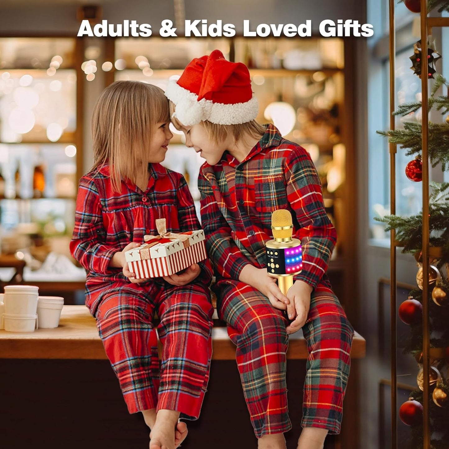 BONAOK Karaoke Microphone for Kids & Adults - Bluetooth Microphones Singing Mic with Disco Lights, Echo Effect, Built-in Speaker Portable Karaoke Player for Party Travel Gifts Q78(Gold)