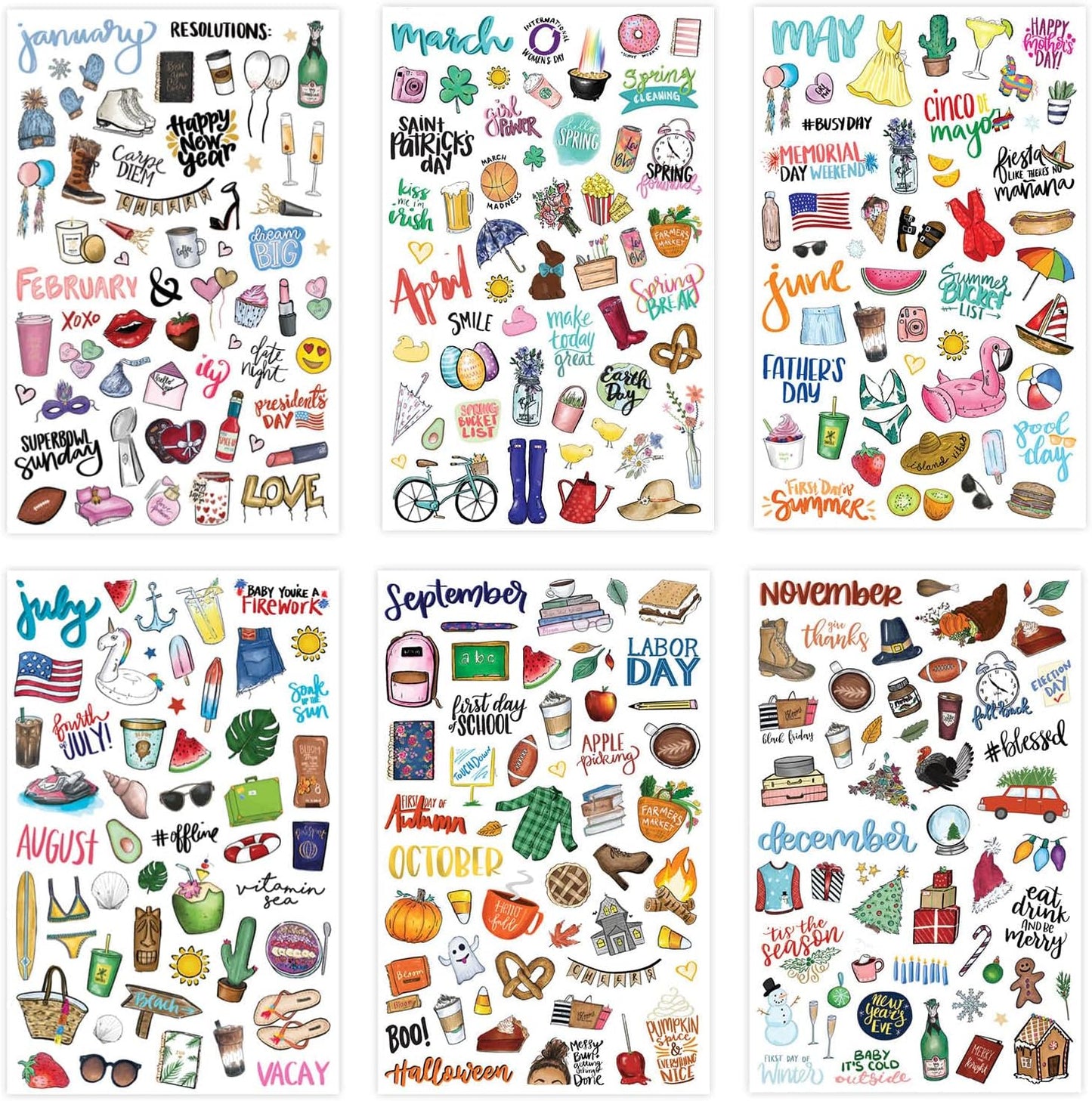 bloom daily planners Holiday Seasonal Planner Sticker Sheets - Vintage Seasonal Sticker Pack - Over 310 Stickers Per Pack!