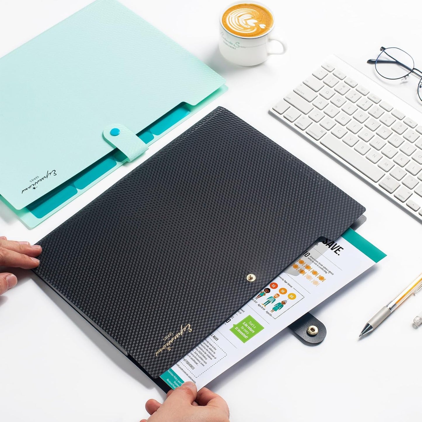 Sooez Accordion File Organizer, 8 Pocket Expanding File Folder with Labels, Letter Size Folders for Documents, Portable Paper Bill Receipt Organizer for Home School Office Supplies, Off White