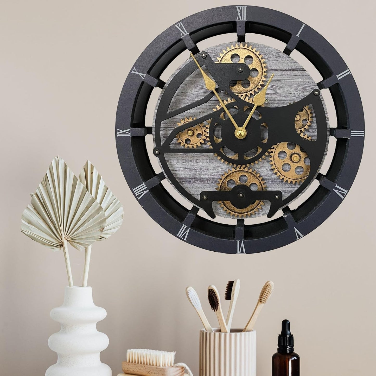 The Gears Clock 16 inches Wall Clock with Real Moving Gears Convertible into a Big Mantel Clock (Silver Grey)