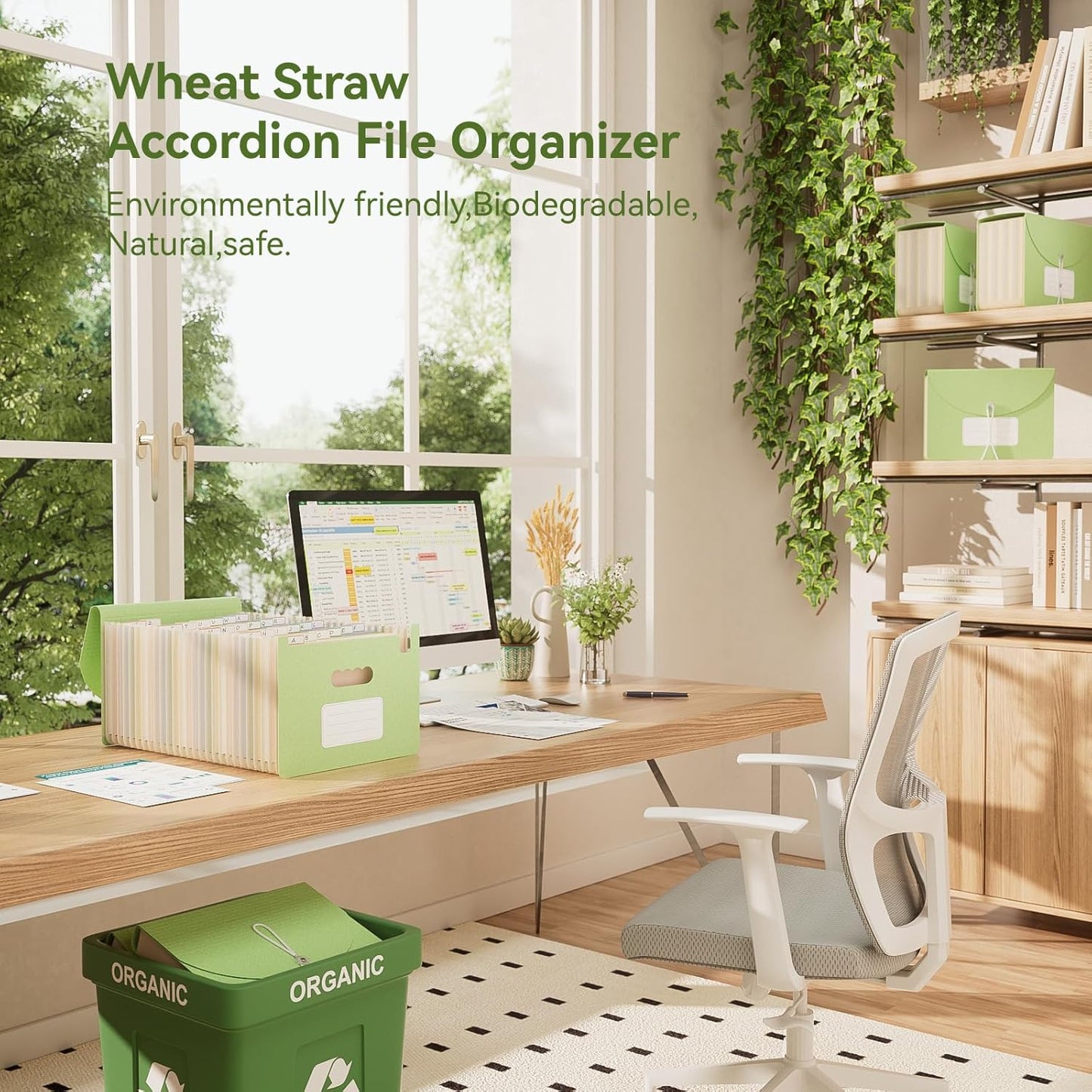 Accordion File Organizer, 26 Pockets Wheat Straw Expanding File Folder, Monthly Bill Receipt Organizer, A-Z Tabs, 100% BPA Free, Return to Nature, Healthy Living, Letter/A4 Size - Mint Green