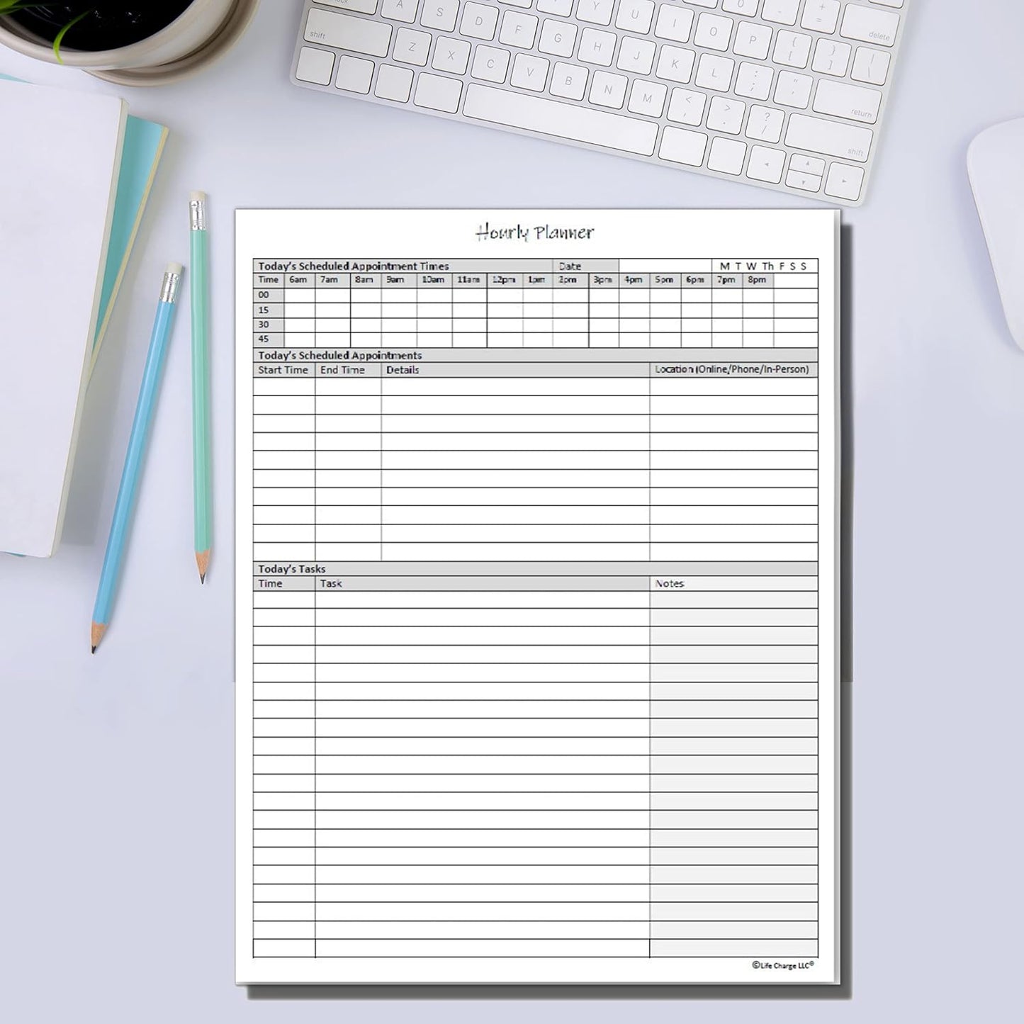 Hourly Planner Notepad. 60 Page Planning Pad w/Appointment Time Block, Task Log List & Note Sections. For Office Work Schedule & Time Management. 8.5 X 11, A4 Sheets.
