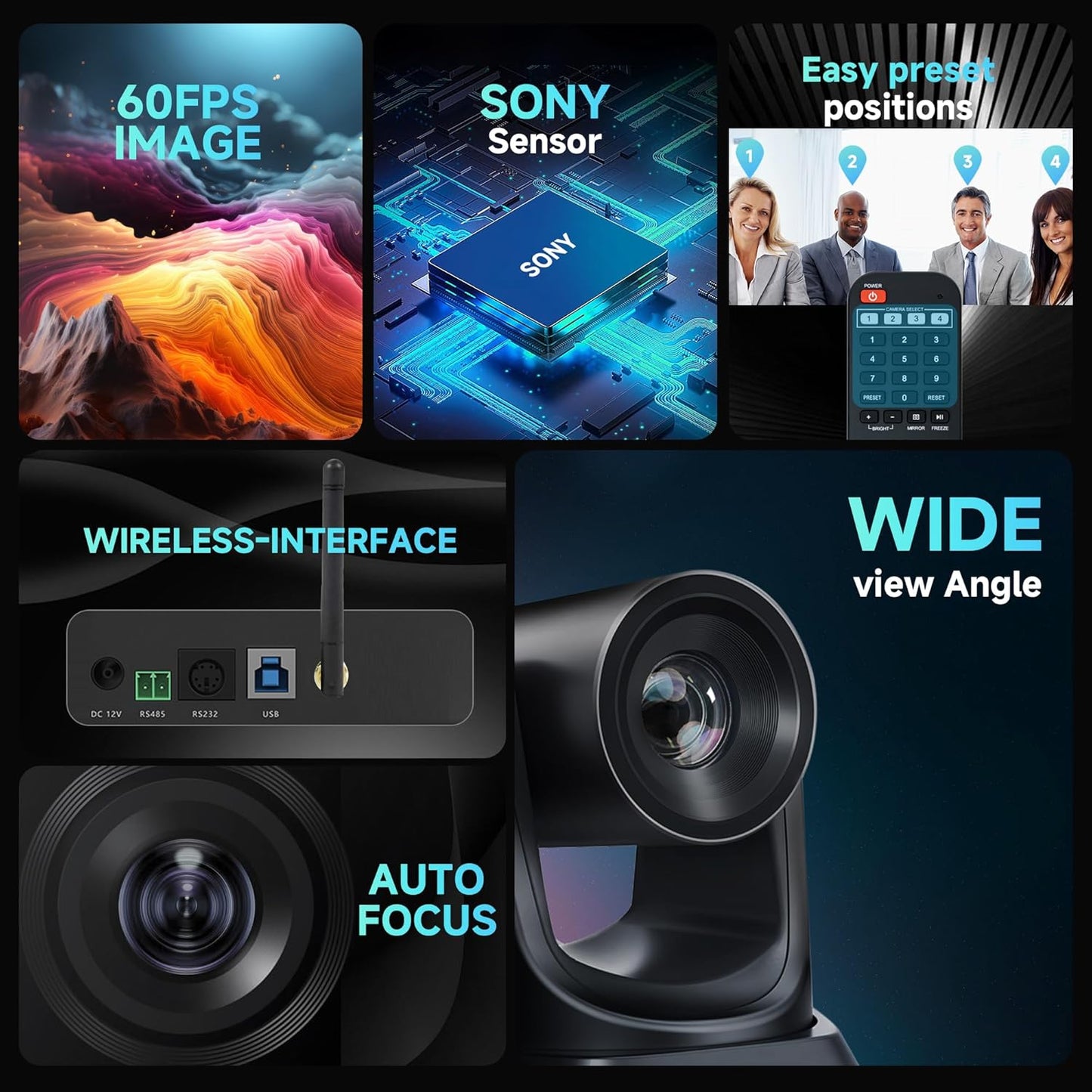 Wireless Conference Room Webcam, Church Live Streaming 20X USB 1080P 60fps PTZ Camera for Worship Services Online Conference, Works with Zoom, Skype OBS Easy to Set Up