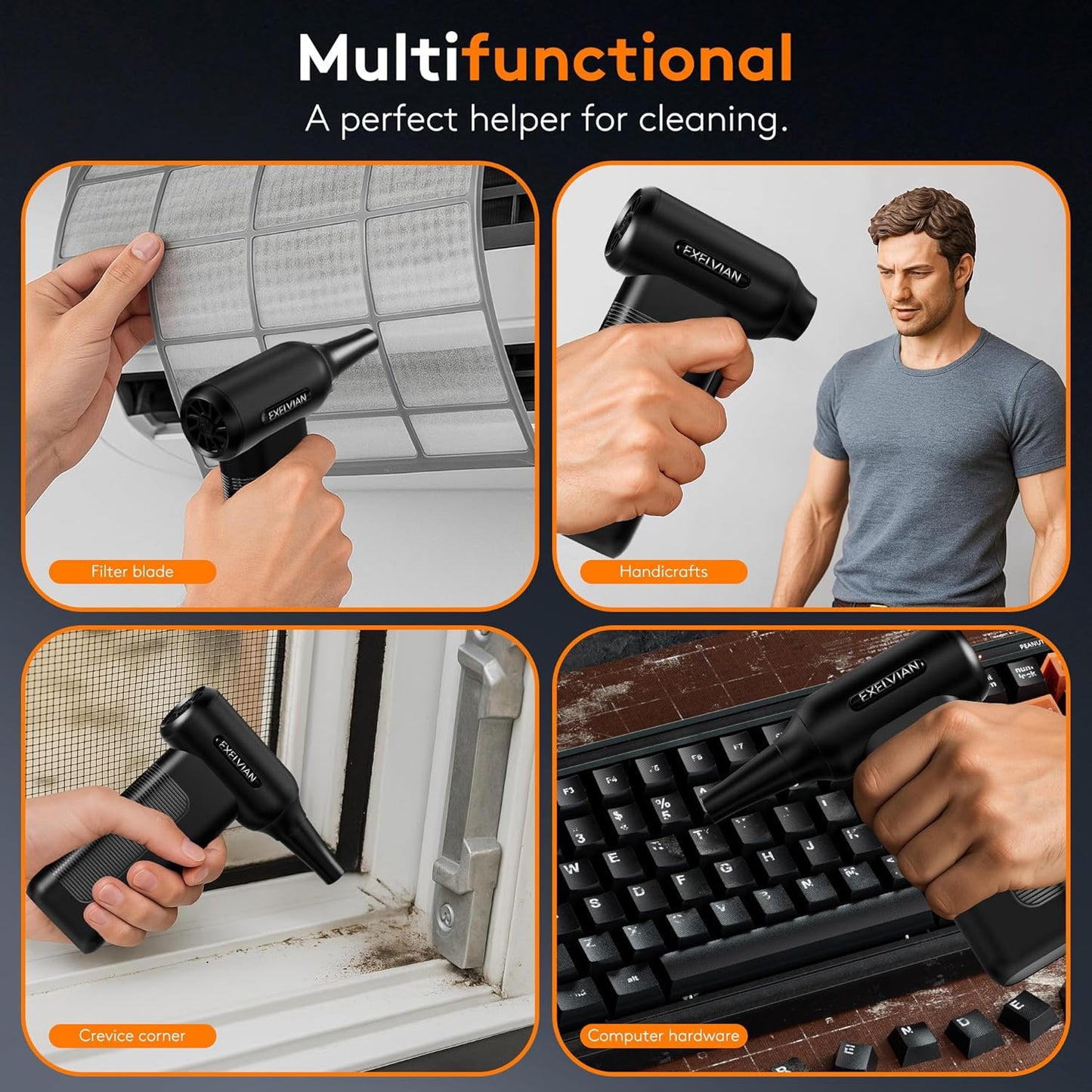 Compressed Air Duster Electric Air Blower: 150000RPM 10000mAh LED 6-Gear Adjustable Keyboard Cleaner, Wireless Rechargeable Duster for Computer Keyboard Cleaning