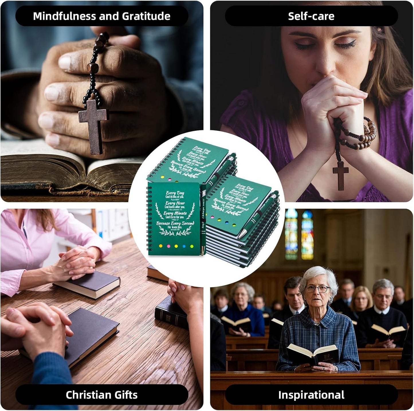 100 Pcs Bulk Fathers Day Christian Gifts Prayer Journal for Woman - 50 Set Religious Notepad with Christian Pen - Bible Notebook - Church Gifts for Inspirational, Bible Study, Devotions ( Green )