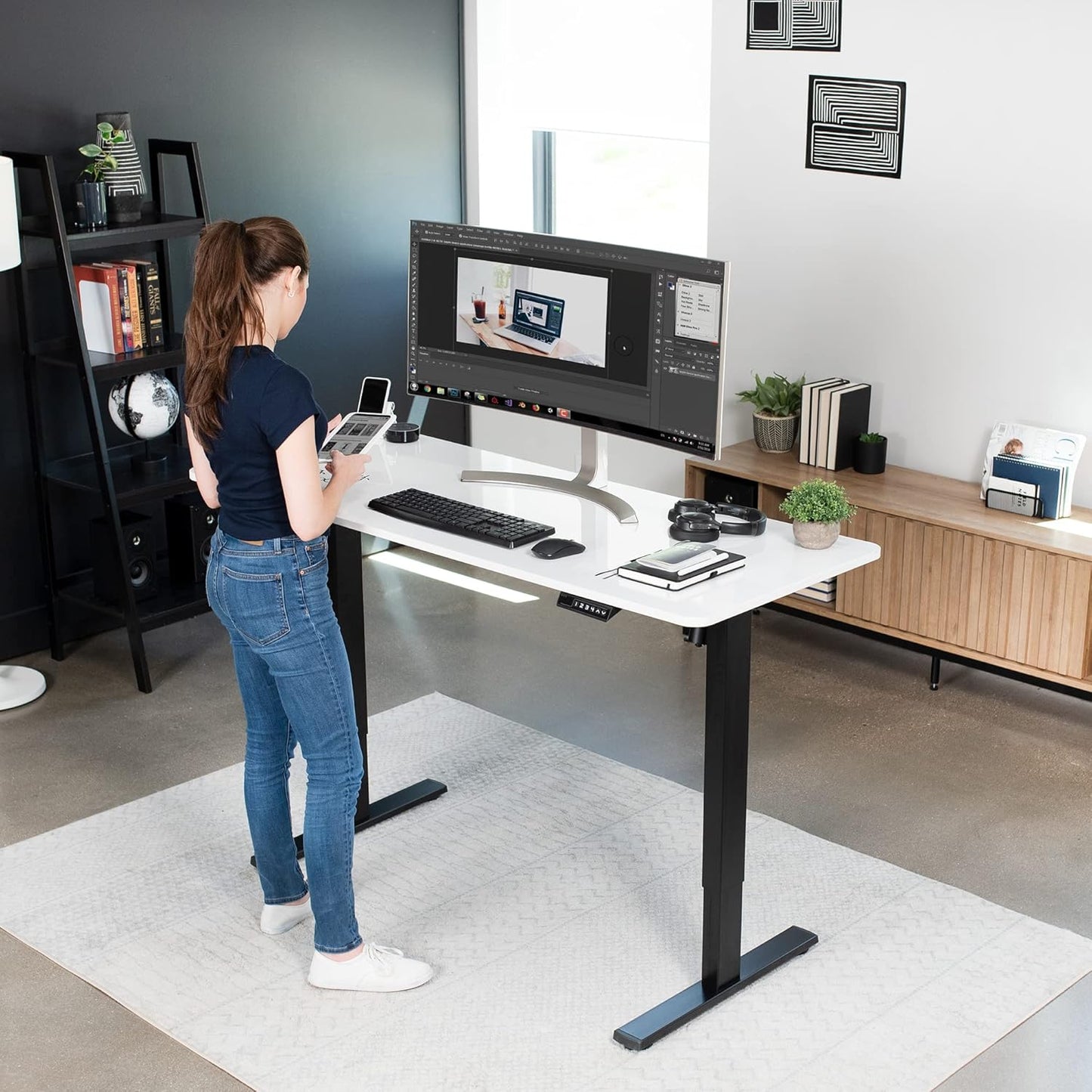 VIVO Electric Dry Erase 60 x 24 in Standing Desk, Memory Height Adjustment, 1B Series, Whiteboard Top Black Frame, DESK-KIT-1B6WE