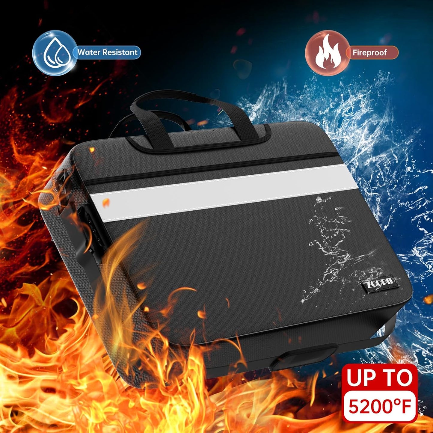 Accordion File Organizer with Lock,Fireproof Document Organizer Bag with Shoulder Strap,Large 13 Pocket Expanding File Folder,Portable Safe Storage for Letter/Legal Size-White Reflective Strip