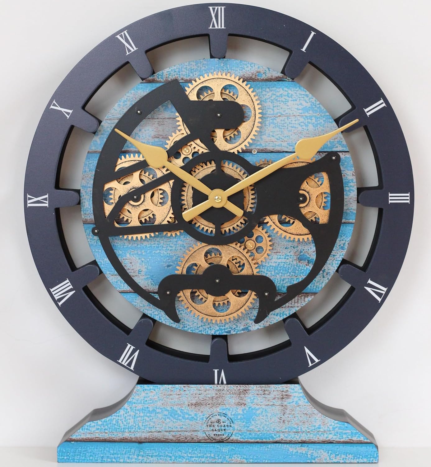 The Gears Clock 16 inches Wall Clock with Real Moving Gears Convertible into a Big Mantel Clock (Ocean Blue)