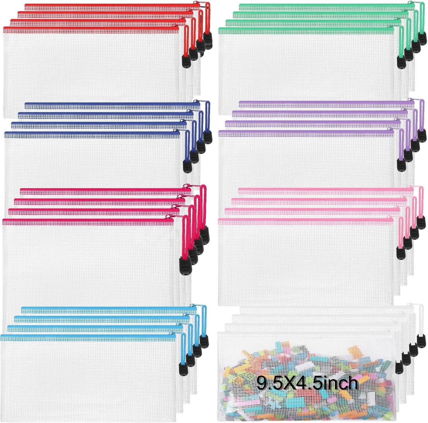 Jetec 32 Pcs Mesh Zipper Bags Toy Storage Bikini Organizer Bag Bolsas Para Guardar Trajes De Baño Waterproof Zipper Reusable Pouch Puzzle Multipurpose for Storage Office(Classic Color,9.5 x 4.5 Inch)