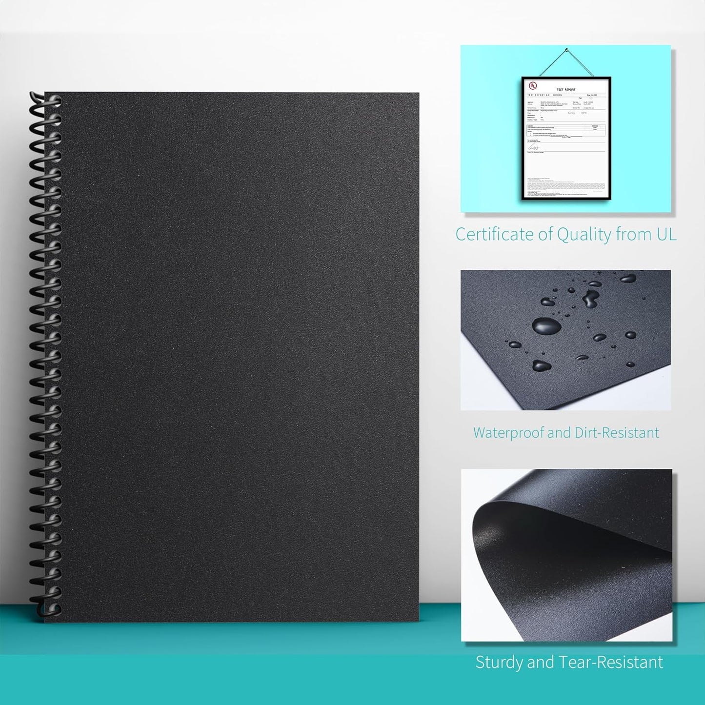 Binditek 25 Pack 12 Mil Sand-Textured Polycover, Midweight Binding Front and Back Covers, Lightly Sanded Finish, 8-1/2" x 11", Square Corners, Un-Punched, Black, Office Supplies