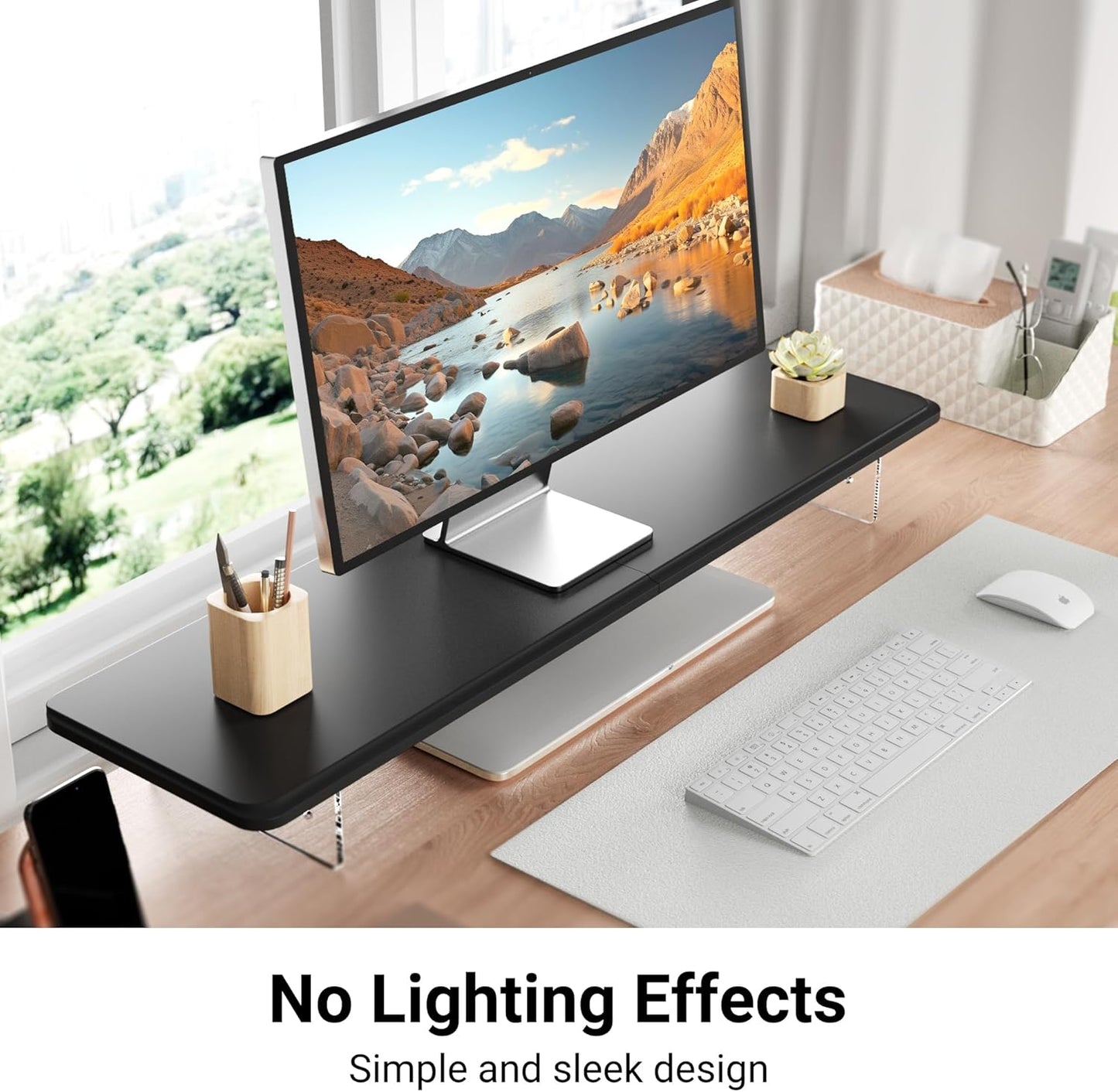 Monitor Stand Riser,31.5-Inch LED Light Wood Computer Monitor Stand with Adjustable Acrylic Legs,Desk Accessories Desktop Organizer Stand for Computer,Laptop,Printer,PC TV Screen Riser，Black