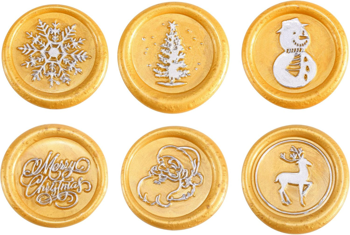 Yoption 6 Pcs Wax Seal Stamp Set, Christmas Sealing Wax Stamps Kit, Wooden Handle with Brass Head for Christmas Greeting Cards Gift
