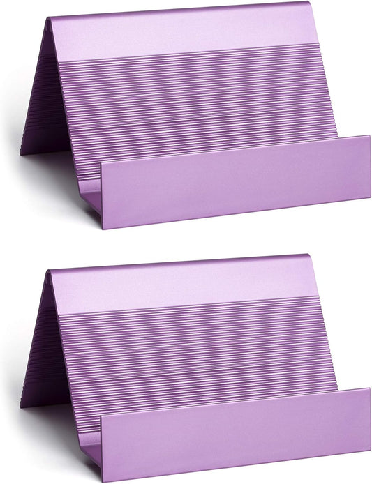 Business Card Holder Aluminum Business Card Display Stand Desktop Organizer, High-end New Series (Light Purple) 1 Pack