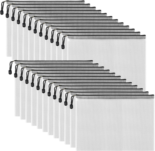 D-KINGCHY 24Pcs Zipper Storage Bags, Plastic Mesh Zippered Pouch for Organization, Waterproof Versatile Bags for Office Supplies School Travel