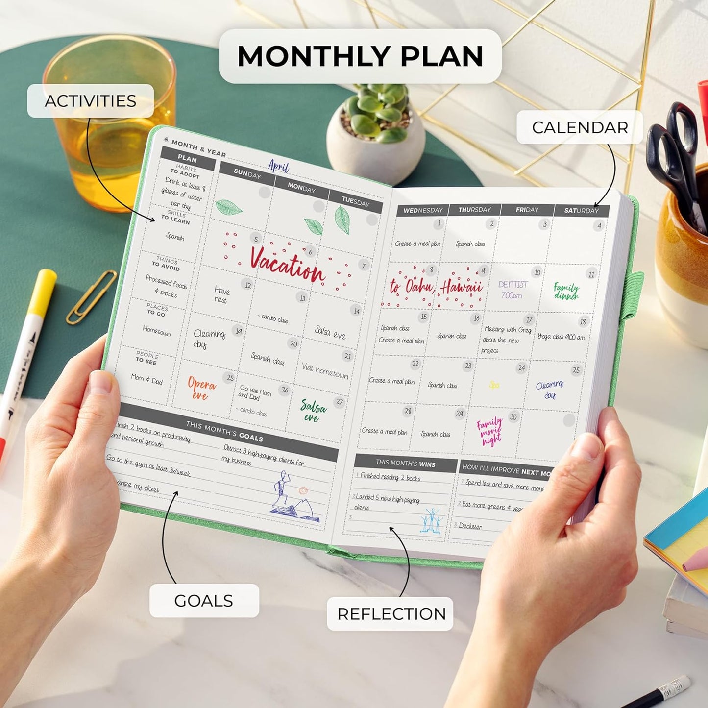 Clever Fox Daily Planner – Undated Planning Notebook with Hourly Schedule & To-Do List – Personal Day Task & Work Organizer, 6 Months (Mint Green)