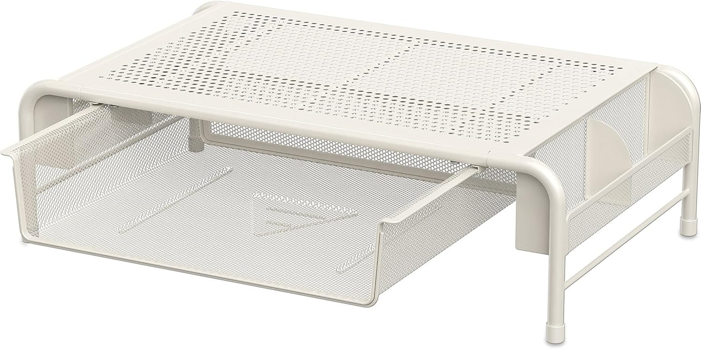 Simple Houseware Metal Desk Monitor Stand Riser with Organizer Drawer, White