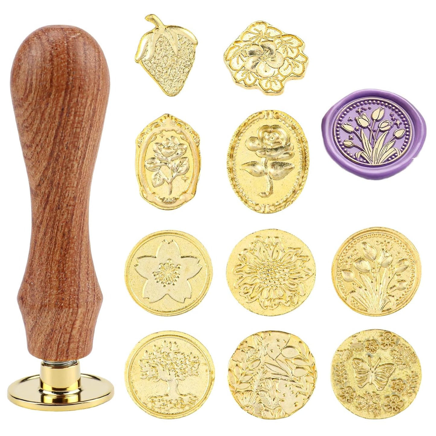 Wax Seal Stamp Set Vintage Classic Sealing Wax Stamp Head with Wooden Handle for Party Wedding Invitation Cards Envelopes Gift Wrapping Letter (10 Patterns)