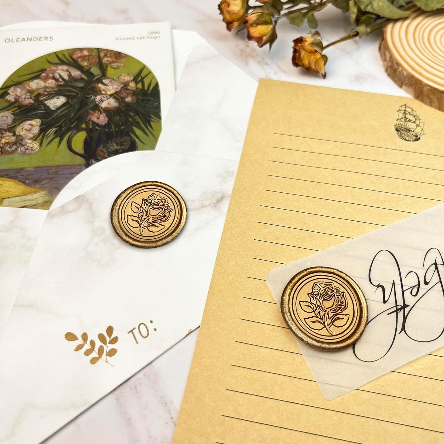 50Pcs Wax Seal Stickers Handmade Envelope Seals Self Adhesive Wax Stickers for Wedding Party Invitations, Envelope, Gift Wrap, Christmas(Rose Style, Bronze)