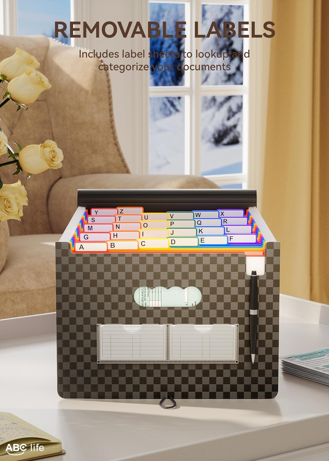 ABC life 26 Pockets Accordion File Organizer, Expanding File Folders, Portable Monthly Bill Receipt Organizer with Colorful A-Z Tabs, Desktop Folders Letter A4 Paper Document Storage for Home Office