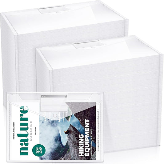 Zhehao 100 Pcs Clear Envelopes with Snap Button Closure A4 Letter Size Plastic Envelope Folder Poly Document File Folders for Home Office(Clear,Pocket Style)