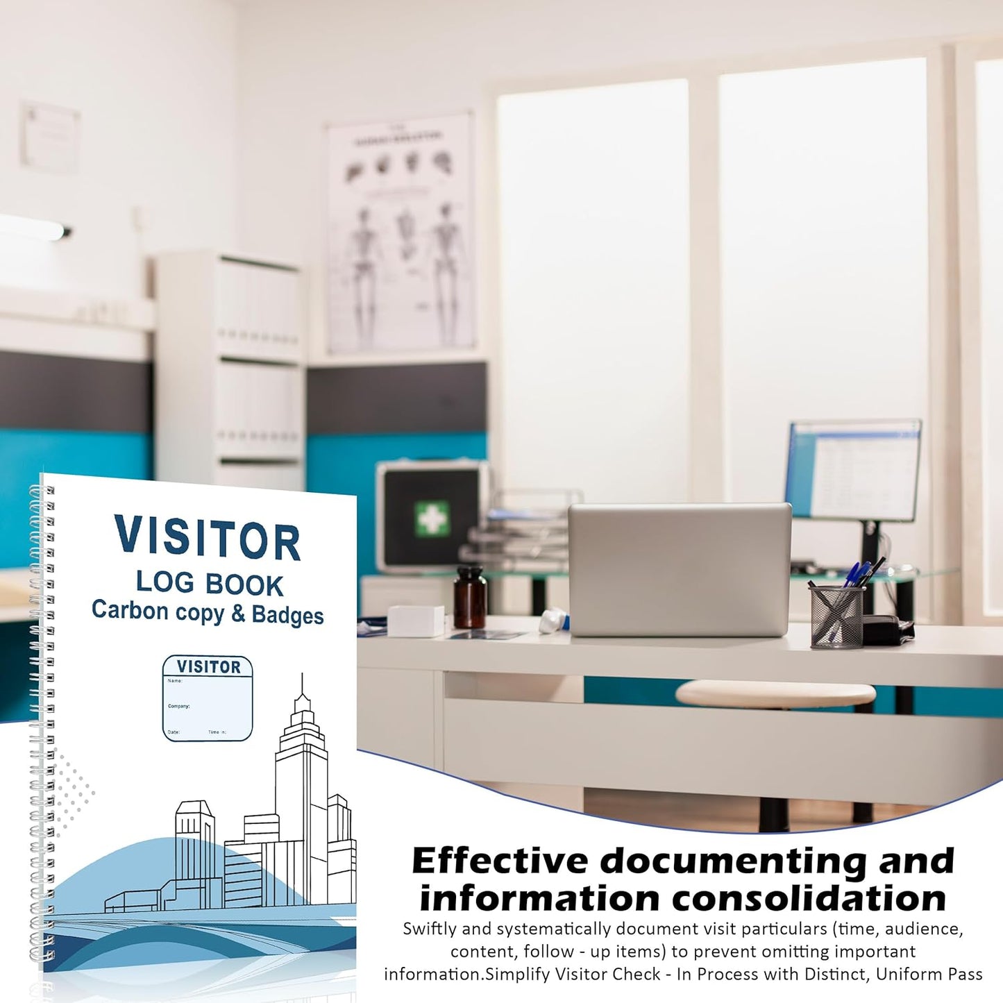 1 Pack of 225 Visitor Badges Registry Log with Carbon Copy Visitor Stickers 8.5x11 Inch Visitor Log Book Extras Protecting Privacy Pages Spiral Bound Self Visitor Badges Guest Register Book (1)