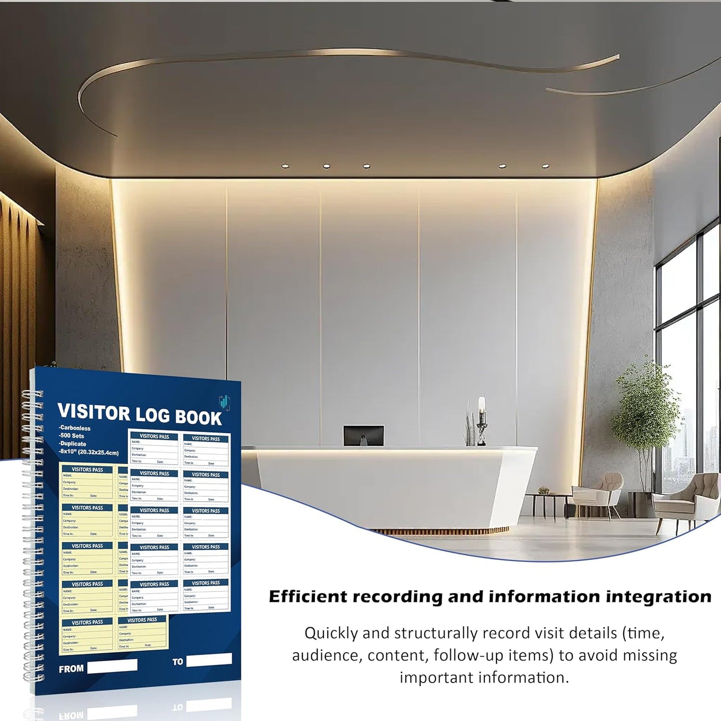 1 Pack of 500 Visitor Badges Registry Log with Carbonless Copy 2-Part Letter Size Visitor Log Book Spiral-Bound Self Visitor Badges Guest Register Book for Business or School (1)