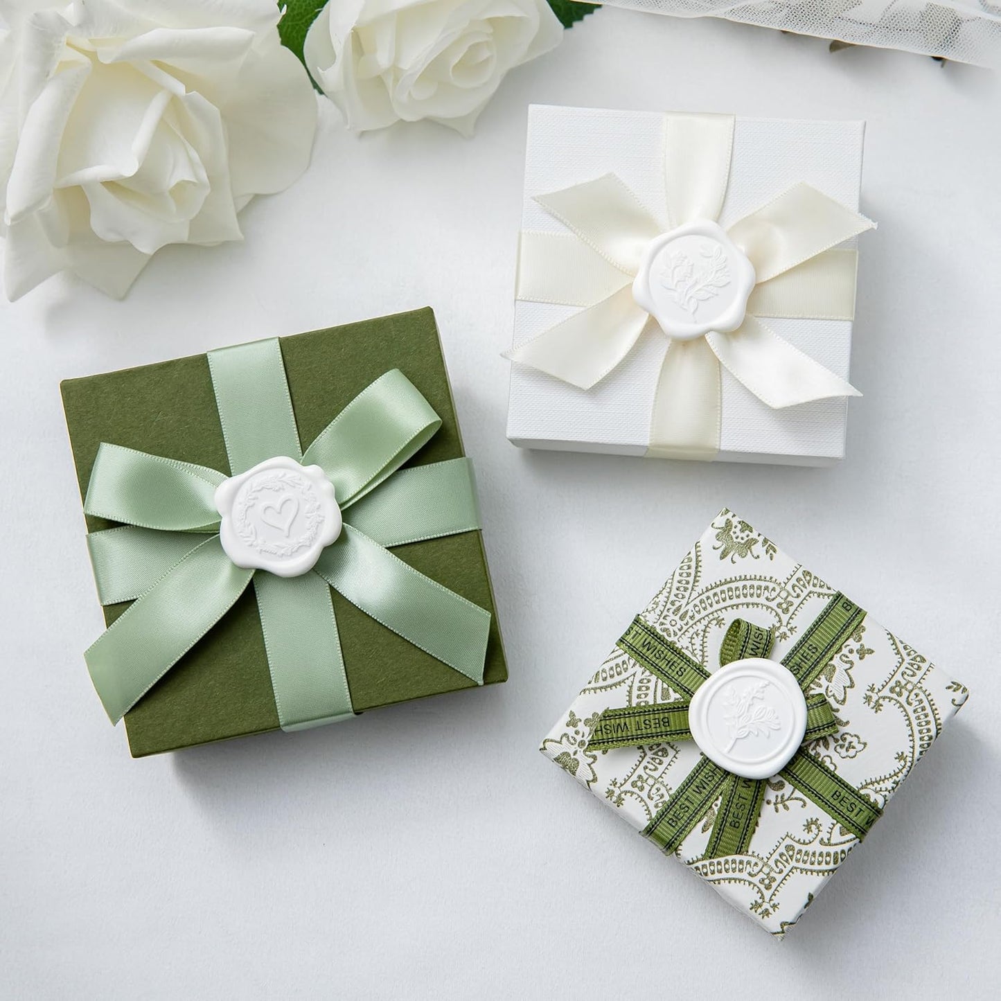 60 Pcs White Wax Seal Stickers Self-Adhesive Envelope Seals Stamp Stickers, Perfect for Wedding Invitations Seating Chart Christmas Gift Wrapping 3 Designs in 1 Pack