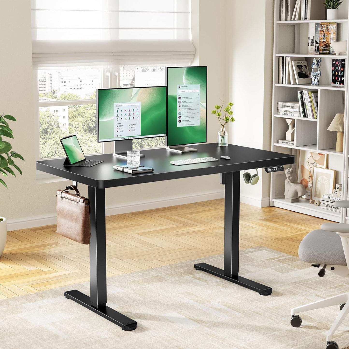 Marsail 48 x 30 Electric Standing Desk with One-Piece Desktop, Sit Stand Desk with Thickened Tabletop, Height Adjustable Stand Up Desk with Cable Management for Home Office(Frame+Desktop, 2 Packages)
