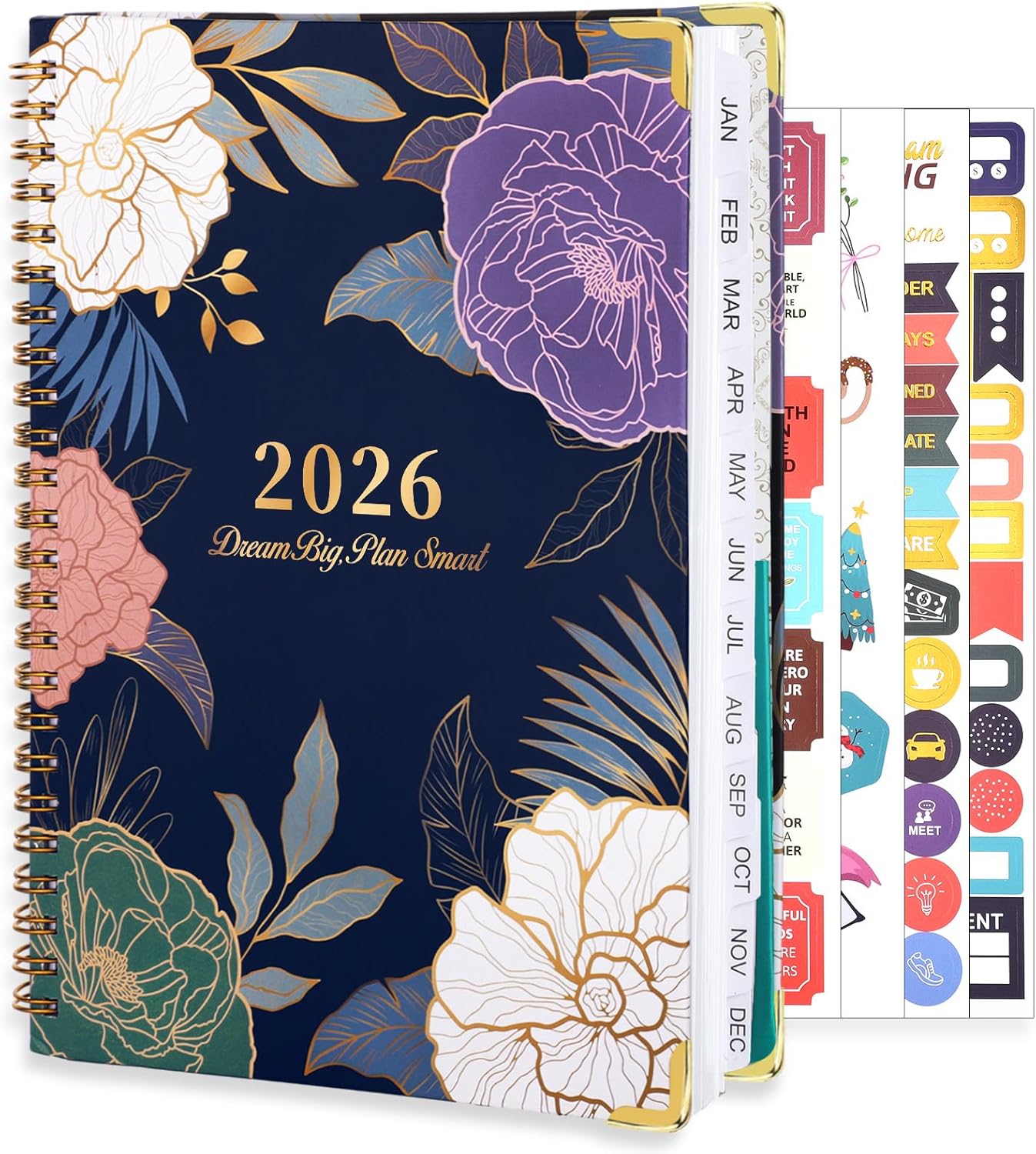 2026 Planner, Weekly and Monthly Planner, January 2026 - December 2026, Calendar Planner A5 (6.5" x 8.5") with Tabs, Inner Pocket for Home School Office Supplies, Blue Flower