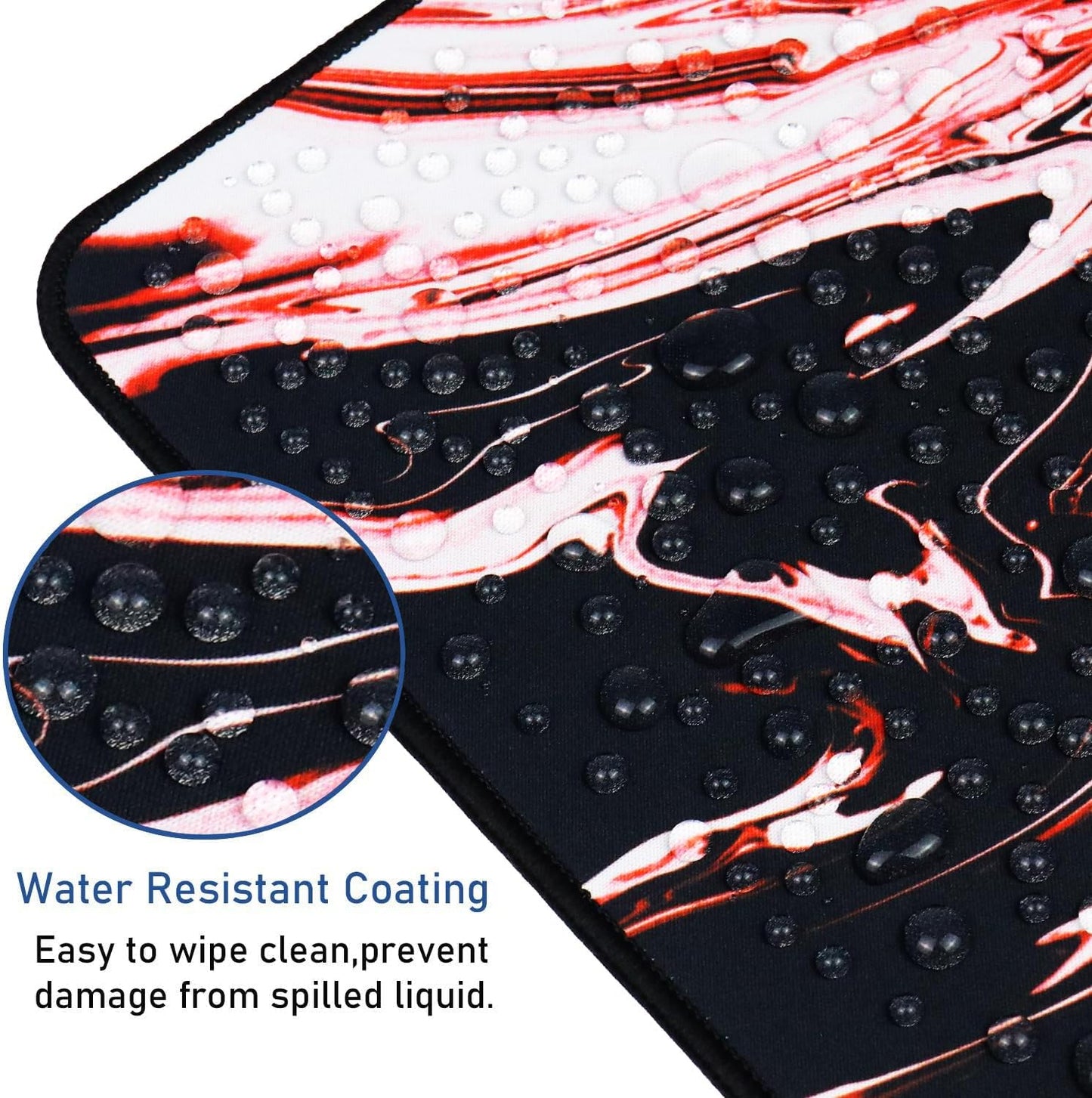 Large Extended Mouse Pad with Stitched Edges, Durable Non-Slip Natural Rubber Base, Waterproof Computer Keyboard Pad Mat for Esports Pros/Gamer/Desktop/Office/Home - Marble Red