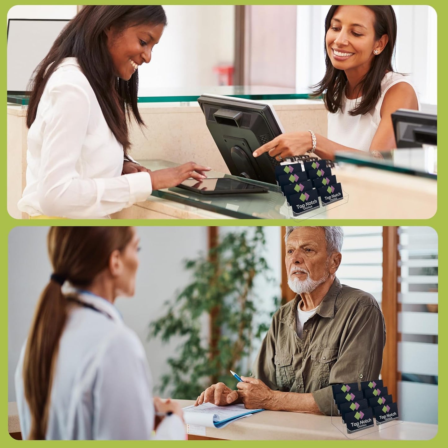 8 Pocket Clear Acrylic Business/Gift Card Holder, Fits standard-sized business cards or gift cards, For Use In Office, Retail, and Hospitality - Pack of 2