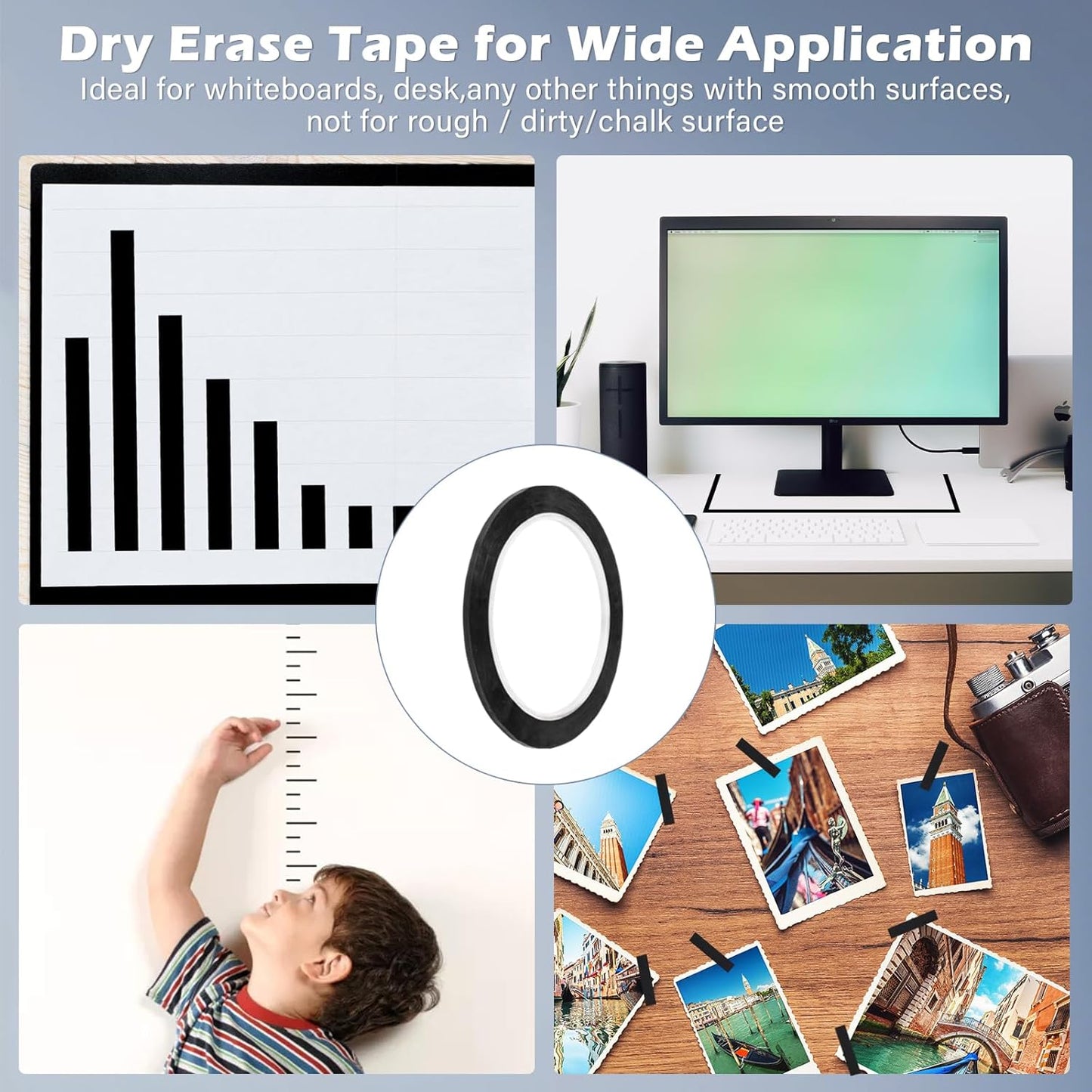 5PCS Whiteboard Tape Black Pinstripe Tape Stained Glass Paint Lead Line for DIY Glass Painting Surface Gallery Window 3mm Width 131FT Long