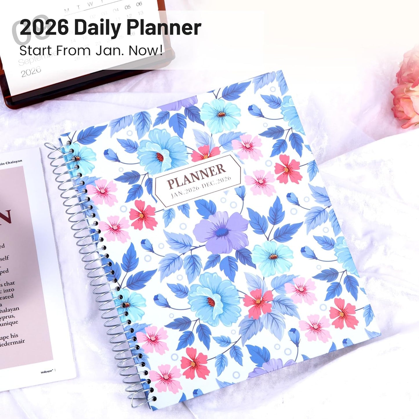 CAGIE Planner 2026 Monthly (Jan. 26-Dec. 26), 12 Month Academic Planner 8.5"x11", Large Daily Planner with Hourly Timeslot, Monthly Tab, Spiral Binding, Bookmark